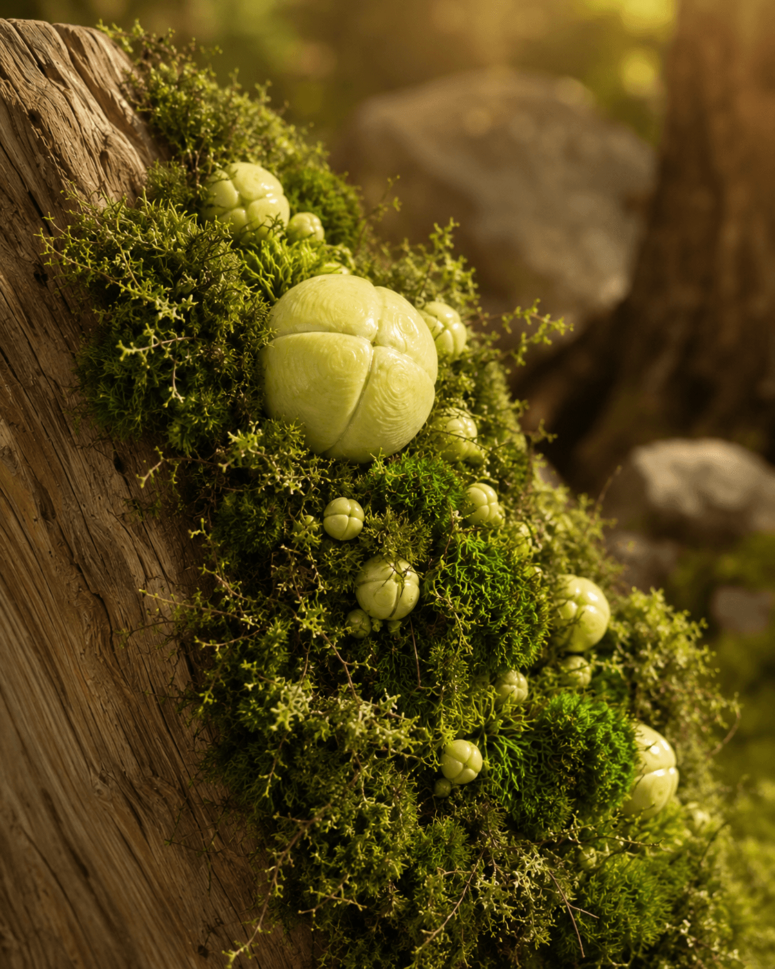 Close-up image of the gall pod showing the hard shell and guided cracking lines.
