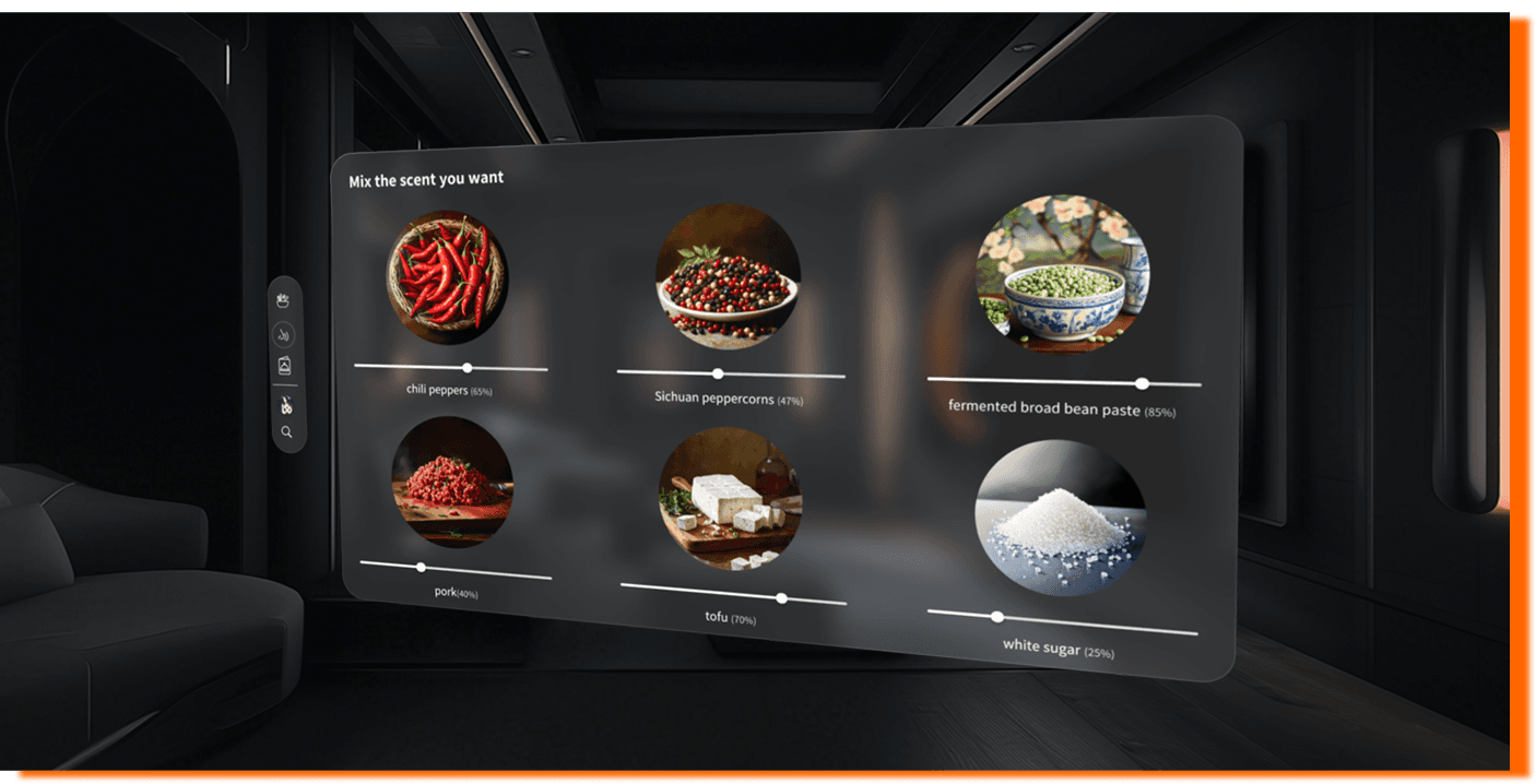 Taste Portal interface for adjusting and mixing scent.